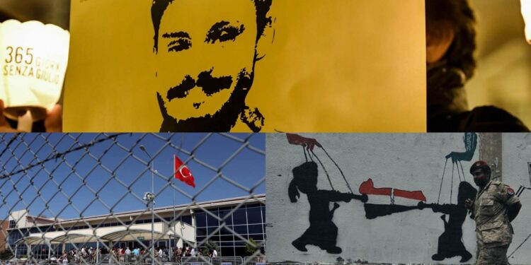 صورة مجمعة لريجيني ورجل يمني وسجن بتركيا
