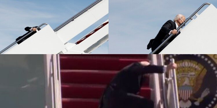 مشاهد من سقوط الرئيس الأمريكي جو بايدن خلال صعوده سلم الطائرة
