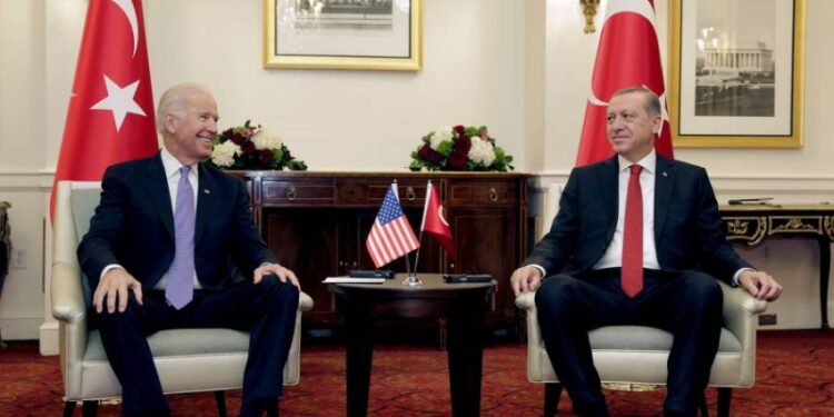 FILE PHOTO: U.S. Vice President Joe Biden (L) attends a bilateral meeting with Turkish President Tayyip Erdogan in Washington March 31, 2016.      REUTERS/Joshua Roberts/File Photo