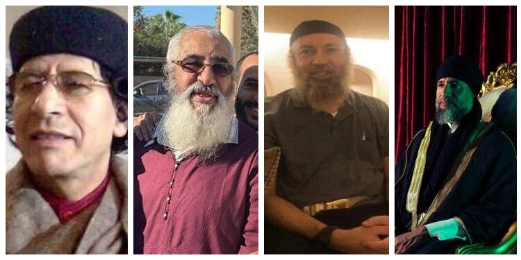 من اليمين: سيف القذافي - الساعدي القذافي - ناجي حرير القذافي- العقيد أحمد رمضان القذافي