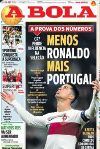 "أقل رونالدو أكثر البرتغال" عنوان صحيفة أبولا