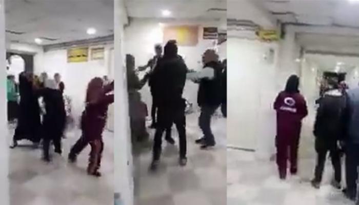 صورة من مقطع الفيديو الذي وثق الاعتداء على طاقم مستشفى قويسنا (متداولة)