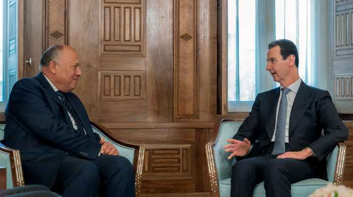 لقاء وزير الخارجية سامح شكري بالرئيس السوري بشار الأسد في دمشق، 27 فبراير/ شباط 2023 (وكالات)