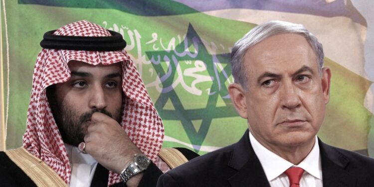 رئيس الوزراء الإسرائيلي بنيامين نتنياهو (يسار) وولي العهد السعودي الأمير محمد بن سلمان (يمين)