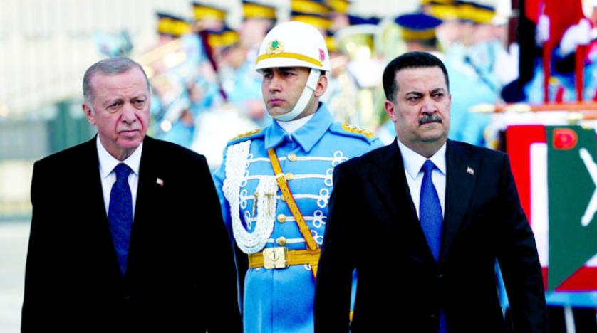 رئيس الوزراء العراقي محمد شياع السوداني والرئيس التركي رجب أردوغان في العاصمة التركية أنقرة (وكالات)