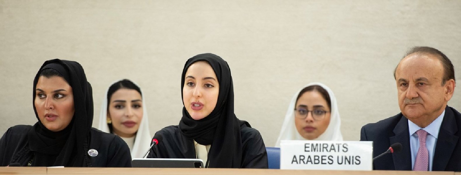 وفد الإمارات أثناء تقديم التقرير الوطني الرابع في إطار الاستعراض الدوري الشامل لحقوق الإنسان، مايو/ أيار 2023 (وكالات)