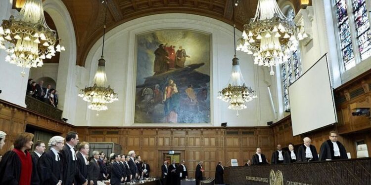 القاعة الرئيسية لمحكمة العدل الدولية في لاهاي