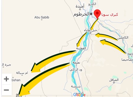 صورة توضح مواصلة الانسحاب من الخرطوم عبر جسرجبل اولياء نحو ولاية النيل الابيض