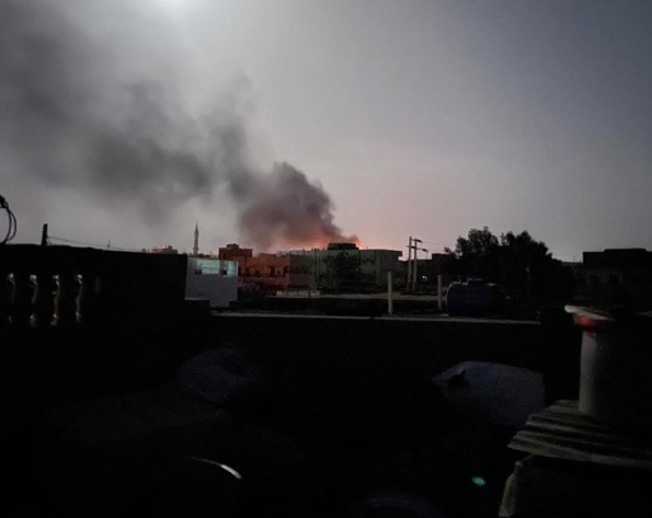الصورة التقطت صباحا لحريق محطة المرخيات التحويلية للكهرباء