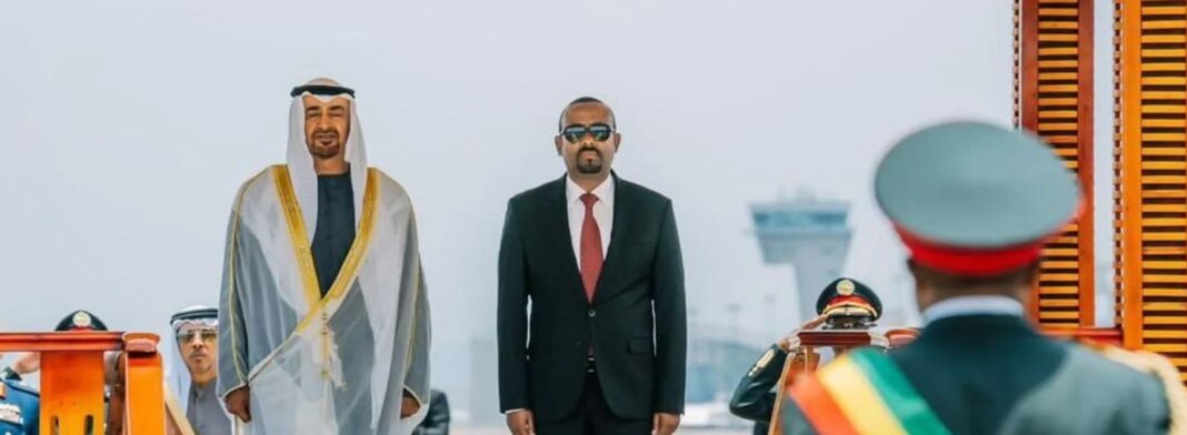 التفاهم الإثيوبي- الخليجي المتبادل سيمثل تهديدًا لمصر ويتطلب منها تعميق علاقاتها مع الدول الإفريقية المعنية.. في الصورة رئيس الإمارات يصل أثيوبيا في زيارة سابقة