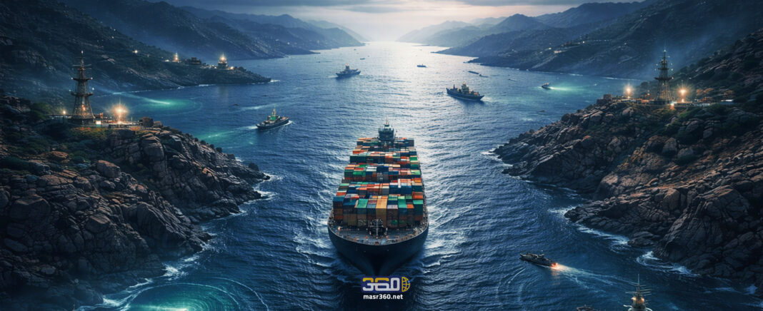 سفن حربية وبوارج عسكرية تنتشر في البحر الأحمر لتوضيح مفهوم عسكرة الممرات وتحولها إلى مسارح ضغط جيوسياسي بدلاً من ممرات تجارية آمنة.